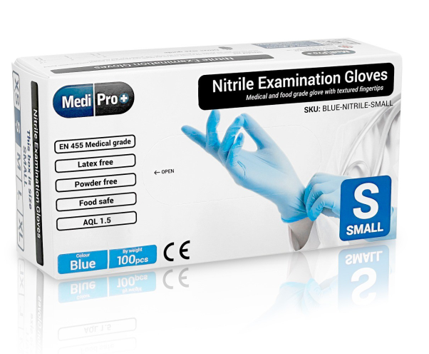 BLUE NITRILE MEDICAL GLOVES - SIZE SMALL X 100